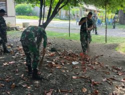 Bersihkan Gereja, Pos Wini Satgas Yonkav 6/Naga Karimata Laksanakan Karya Bhakti di Gereja St Fransiskus Xaverius