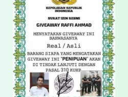 Diduga Nama Raffi Ahmad Dicatut untuk penipuan Giveaway yang menggunakan Dokumen Yang di keluarkan Polda Metro Jaya