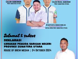 Selamat dan Sukses Deklarasi Gerakan Pemuda Barisan Negeri Provinsi Sumatera Utara, Ajak Masyarakat Medan Dukung Pasangan Kolaborasi M. Bobby Afif Nasution dan H. Surya BSc