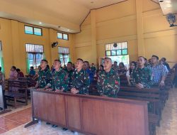 Tingkatkan Keimanan dan Ketaqwaan, Satgas Yonif 131/BRS Laksanakan Ibadah Bersama Masyarakat di Gereja GKI