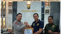 Kinerja Terbaik Gerak Cepat Ungkap Kasus Pembunuhan, DPW FRIC Jambi Berikan Penghargaan Kepada Polresta Jambi